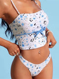 Fashionkova OIINAA Swimwear Women Sexy Floral Bikini Set Printed Swimsuit Lace Up Split Biquinis Bow Tie Two-piece 2024 Bathing Suit Summer