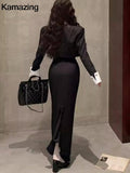 Fashionkova Valentine's Day Aesthetic Y2K 3-piece Set Women Crop Coat Blazer White Shirt Halter Sleeveless Bodycon Midi Dress Autumn New Female Korean Chic Outfits