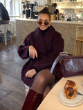 Fashionkova party look inspos Fashion Burgundy Collar Tied Short Coats Woman Casual Loose Pocket Long Sleeved Jacket 2025 Chic New Lady Winter Street Outwear