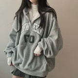 Fashionkova Letter Print Half Zip Oversized Hoodie