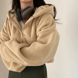 Fashionkova Solid Color Lamb Wool Zip Up Hoodie