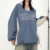 Fashionkova V-Neck Patchwork Oversized Sweatshirt