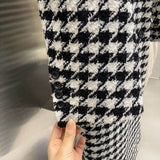 Fashionkova party look inspos Fashion Houndstooth Faux Wool Jacket Women Autumn Korean Elegant Single Breasted Long Overcoat Winter Thick Warm Blend Outwear