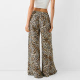 Fashionkova party outfit  Fashion Vintage Leopard Print Wide-leg Pants Women Casual High-waisted Trouser 2024 Spring Summer Office Lady Clothes Streetwear