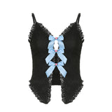 Fashionkova Ropa De Mujer Red Spice Girl Net Dress Fringe Hollowed Out Hot Top Bow Halter To Wear Female Sexy Vest Y2k Gothic Clothes