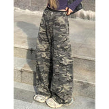 Fashionkova Autumn Winter New Low Rise Jeans Y2k Ladies American High Street Baggy Pants Woman Camouflage Drawstring Mop Jeans for Women