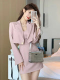 Fashionkova  party look inspos Autumn Pink New Two Piece Dress Set Women Blazer Coat+Strap Dress Set Female Casual Korean Fashion Slim Elegant Dress Suit 2024