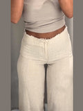 Fashionkova Solid Fringed Pants Women White Loose High Waisted Zipper Straight Leg Trousers Female 2025 Spring Autumn Casual Lady Streetwear