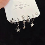 Fashionkova 6PCS Gothic Red Crystal Heart Cross Star Pendant Earrings Set For Women Men Trend Punk Grunge Y2K Aesthetic Jewelry Accessories
