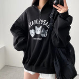 Fashionkova Aesthetic Kitten Print Half Zip Pullover Sweatshirt