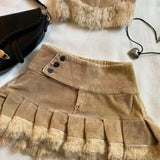 Fashionkova Y2K Knitted Splicing Short Skirt Two Piece Set Women Knitted Long Sleeved Sweater Cute Bow Mini Pleated Skirt Autumn Winter Suit