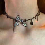 Fashionkova Y2K Dragonfly Necklace for Women Fashion Hip Hop Black Crystal Pendants Necklaces Splicing Chain Girls Rave Gift Gothic Jewelry