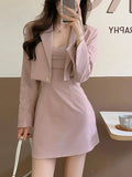 Fashionkova  party look inspos Autumn Pink New Two Piece Dress Set Women Blazer Coat+Strap Dress Set Female Casual Korean Fashion Slim Elegant Dress Suit 2024