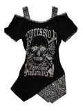 Fashionkova  Party Outfit  Gothic Off Shoulder Tshirts Women Sexy Punk Harajuku Y2k Graphic Top Japanese Style Vintage Grunge Short Sleeve T-Shirts