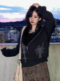 Fashionkova party outfit  Rockmore Retro Gothic Print Sweatshirts Harajuku Hoodie Coats Loose Casual Outerwear Fall Long Sleeve Zipper Tops Women's Jacket