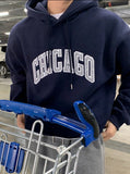 Fashionkova  No. 5421 DARK BLUE CHICAGO LETTERED HOODIE