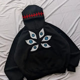 Fashionkova  Y2k 2024 American Eye Patchwork Hoodie New Y2k Harajuku Street Trend Niche Dark Retro Casual Long-sleeved Sweatshirt Demon