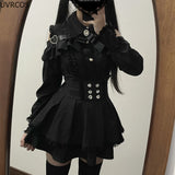 Fashionkova  party look inspos 2024 Japanese Black Short Skirt Set Gothic Ruffle Mini Skirts Sexy Lace Off Shoulder Lolita Shirt Gown Faldas Y2k Aesthetic Suit