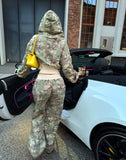 FashionKova-Zipper hoodie Camouflage sweatpants 2-piece set Y2K Women's clothing Goth Alphabet embroidered pullover Sweatshirt casual pants