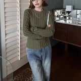 Fashionkova Elegant Solid Basic Knitted Tops Women O-Neck Sweater Long Sleeve Top Casual Slim Pullover Korean Fashion Simple Chic Clothes Spring Style 2025