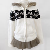 FashionKova-High Street Y2K Autumn/Winter Zipper vintage hooded women's knitted cardigan sweater jacket Student Korean top street wear emo