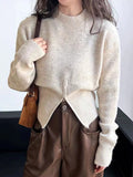 Fashionkova Cinched Waist Sweater for Women Pullovers Long Sleeve Mock Neck Plain Knitted Jumper with Zip Front Trendy Fall Winter Outfit Spring Style 2025
