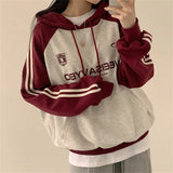 Fashionkova Vintage Logo Print Raglan Striped Sleeve Hoodie