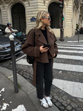 Fashionkova  Nye Outfit Double Breasted Long Sleeved Lapel Women's Woolen Coats Casual Solid Color Pocket Short Jacket Lady Commuting Autumn Streetwears