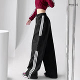 Fashionkova Party Outfit Striped Sweatpants Women Hip Hop Streetwear Baggy Wide Leg Cargo Pants Bf Y2K High Waist Drawstring Joggers Trousers