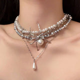 Fashionkova Y2K Jewelry Multi-Layered Pearl Spider Crystal Pendant Necklace Women Korean Fashion Charm Necklace Punk Choker Goth Accessories
