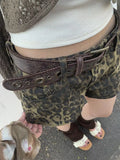 Fashionkova HOUZHOU Sexy Leopard Printed Denim Shorts Women Vintage Y2k Low Waist Gyaru Streetwear Summer 2024 Chic Female Retro Short Jeans Casual Outfit