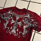 Fashionkova 2000s affliction American Retro T shirt Women Red Cotton Round Neck Washed Shirt Hip Hop Couple American Wear Goth T Shirts