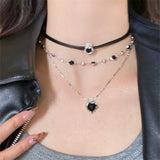 Fashionkova Gothic Black Peach Heart Pendant Choker Clavicle Chain Necklace For Women Aesthetic Rave Y2K Jewelry Scene EMO Accessories Gift