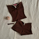 FashionKova-Fashion Y2K Fairy Brown Lace Lace Trim tube Tops + Shorts Retro Chic women's 2 piece Set Boob Bag Halter Tops Camis Hot Girl emo
