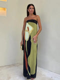 Fashionkova party look inspos Fashion Loose Off Shoulder Contrast Color Dresses Summer Avocado Print Strapless Dress Women 2024 Sexy Ladies Holiday Streetwear