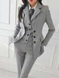 Fashionkova Valentine's Day Aesthetic New Fashion Office Lady 3 Piece Blazer Suit Women Business Formal Outfits Vintage Notched Lapel Jackets Button Vest Pants Set
