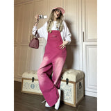 Fashionkova  Party Outfit  Women's Gradient Rose Red Design Overalls Girl Suspender Jumpsuits Pants Casual Female Streetwear Rompers Straight Trousers