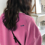 Fashionkova Letter Embroidered Solid Color Oversized Sweatshirt