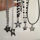 Fashionkova Simple Trendy Star Hollow Choker Necklace Pendant Neck Jewelry Grunge Charm Accessories Women Men's Fashion Party Chain Necklace