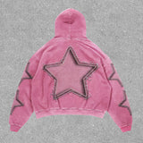 Fashionkova Christmas Gift outfit  Harajuku Pink Stars Print hoodies women graphic y2k top oversized hoodie Couples American streetwear goth women clothes