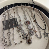 Fashionkova Y2K Star Zircon Pendant Necklace For Women Gothic Vintage Cool Girl Punk Charm Clavicle Chain Trendy Fashion Grunge Jewelry Gift