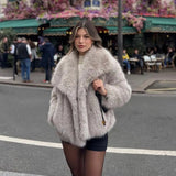 Fashionkova Party Outfit Women's 2024 Winter New Fashion Fluffy Fur Coat Women's High Street Luxury Large Fur Collar Imitation Fox Fur Coat Women's Coat