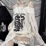 FashionKova-Sweater Y2k Tops Punk Skull Gothic Women Clothes Winter Streetwear Hole Kawaii Loose Outerwears Pullovers Sweater Femme Clothing