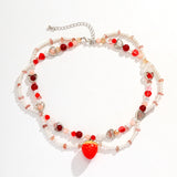 Fashionkova Ingemark Kpop Sweet Imitation Pearl Chain Strawberry Pendant Necklace for Women Wed Bridal Love Heart Choker Aesthetic Jewelry