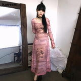 Fashionkova Japanese Y2k Long Dress Vintage Harajuku Maxi Dress Grunge Aesthetics Pink Party Dresses Lolita Long Sleeve Knit Dress Spring Style 2025
