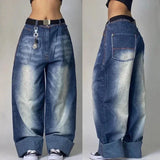 Fashionkova American Y2K New Fashion Pattern Embroidery Loose Jeans Men Street Casual Joker Mopping Oversized Wide-leg Pants Couple Jeans Casual Outfit