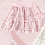 Fashionkova  party look inspos Autumn Kawaii Lolita Style Pink Skirt Sets Women Sweet Lace Bandage Tank Top Cute Mini Cake Skirt Chic Jacquard Relief Rose Suit