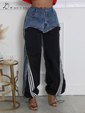 Fashionkova Casual Stripe Contrast Jeans Women Denim High Waist Zipper Loose Jogger Pants Female 2025 Spring Fashion Street Lady Trousers