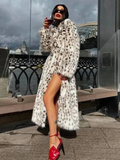 Fashionkova Party Outfit Vintage Leopard Print Faux Fur Winter Long Coats Women Thicken Warm Maxi Coat Female 2024 Casual High Street Lady Loose Outwears