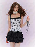 Fashionkova Y2K aesthetic gothic streetwear bow crown print summer women sexy slim lace sling high street retro casual emo gril Halter top Fairycore Outfit Idea